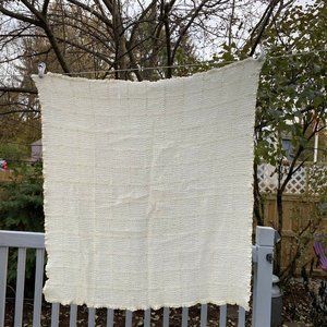 Vintage Baby Blanket Julius Berger Crochet Knit Ivory